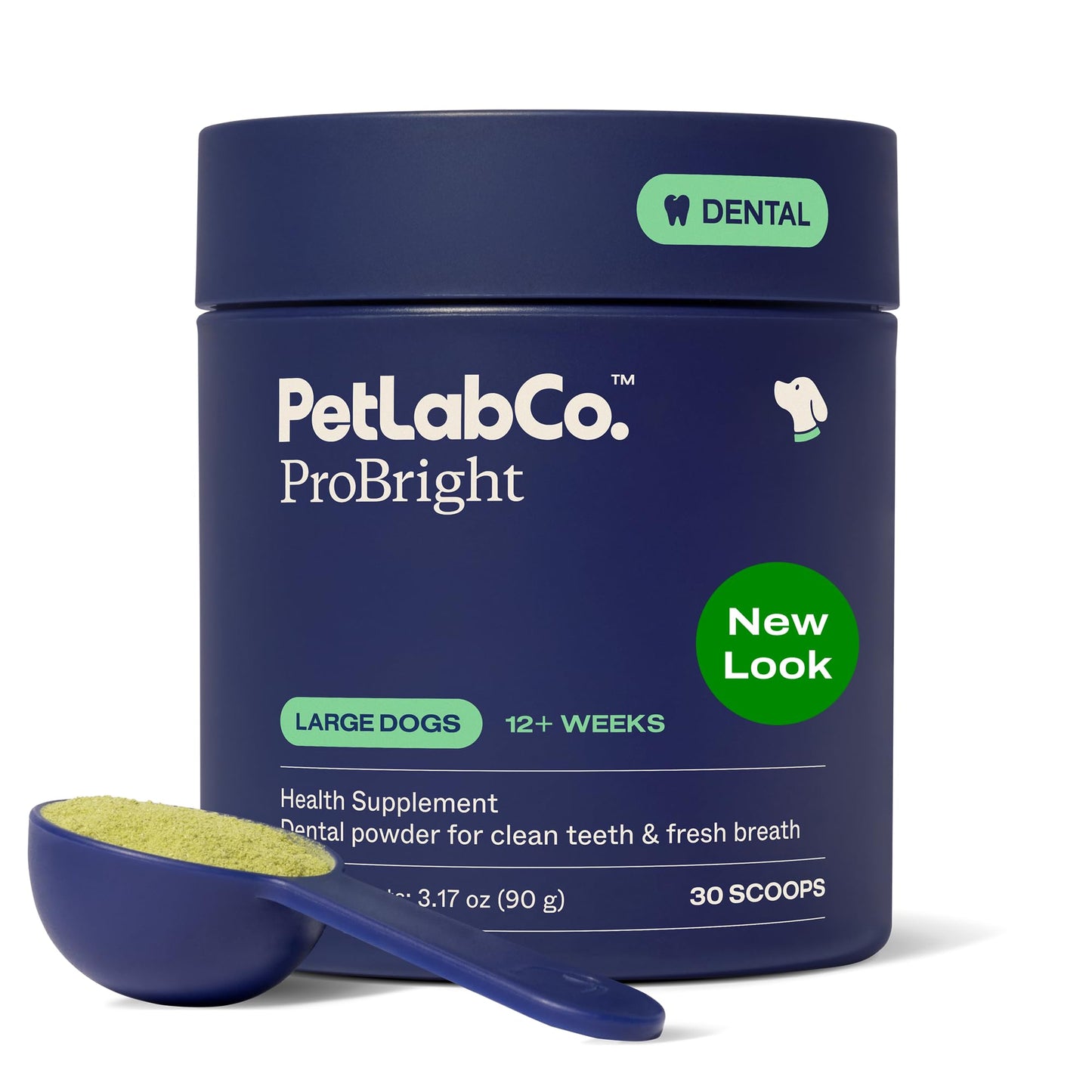 PetLab Co. ProBright Dental Powder for Small Dogs, 30 Scoops | Brown algae, green tea and probiotics in one easy daily scoop to support tartar and fresh breath
