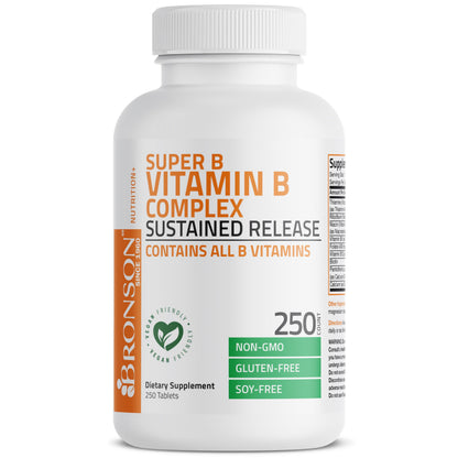 Bronson Super B Vitamin B Complex Sustained Release for Energy, 60 Tablets | B1, B2, B3, B6, Folic Acid, B12, Biotin & Pantothenic Acid, One-Tablet Formula, Non-GMO, Gluten-Free & Soy-Free