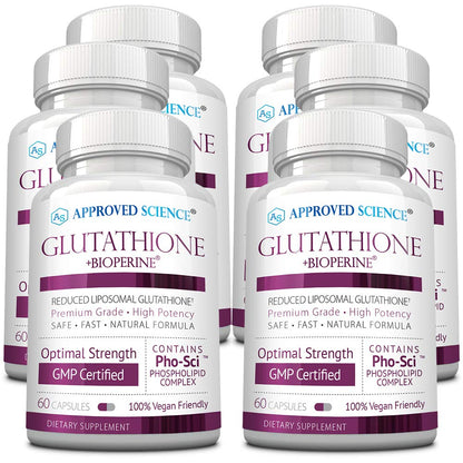 Approved Science® Glutathione - Glutathione 500 mg - Phospholipid Complex, Vitamin C, Bioperine - Top Antioxidant to Help Neutralize Free Radical - Vegan Friendly - 60 Capsules - 1 Bottle