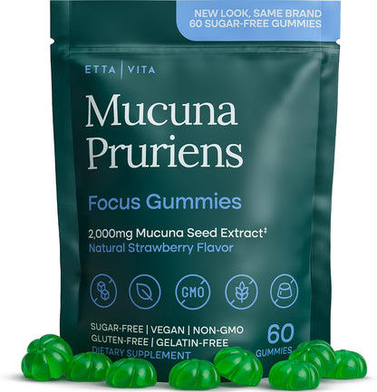 Dopamine Supplement - Sugar-Free Mucuna Pruriens Gummies (2g/serving) Energy & Focus Gummies - Potent Mucuna Pruriens Extract Supplement for Calm Mood and Motivation, Vegan, Non-GMO, Gluten-Free, 60ct