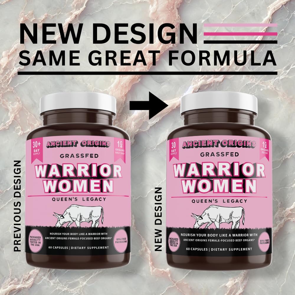 Grass Fed Beef Organ Supplement for Women 500mg – Desiccated Uterus, Ovary, Liver, Kidney, Heart & Colostrum, Non-GMO, Gluten Free, Undefatted by Ancient Origins (60 Caps, 500mg Each)