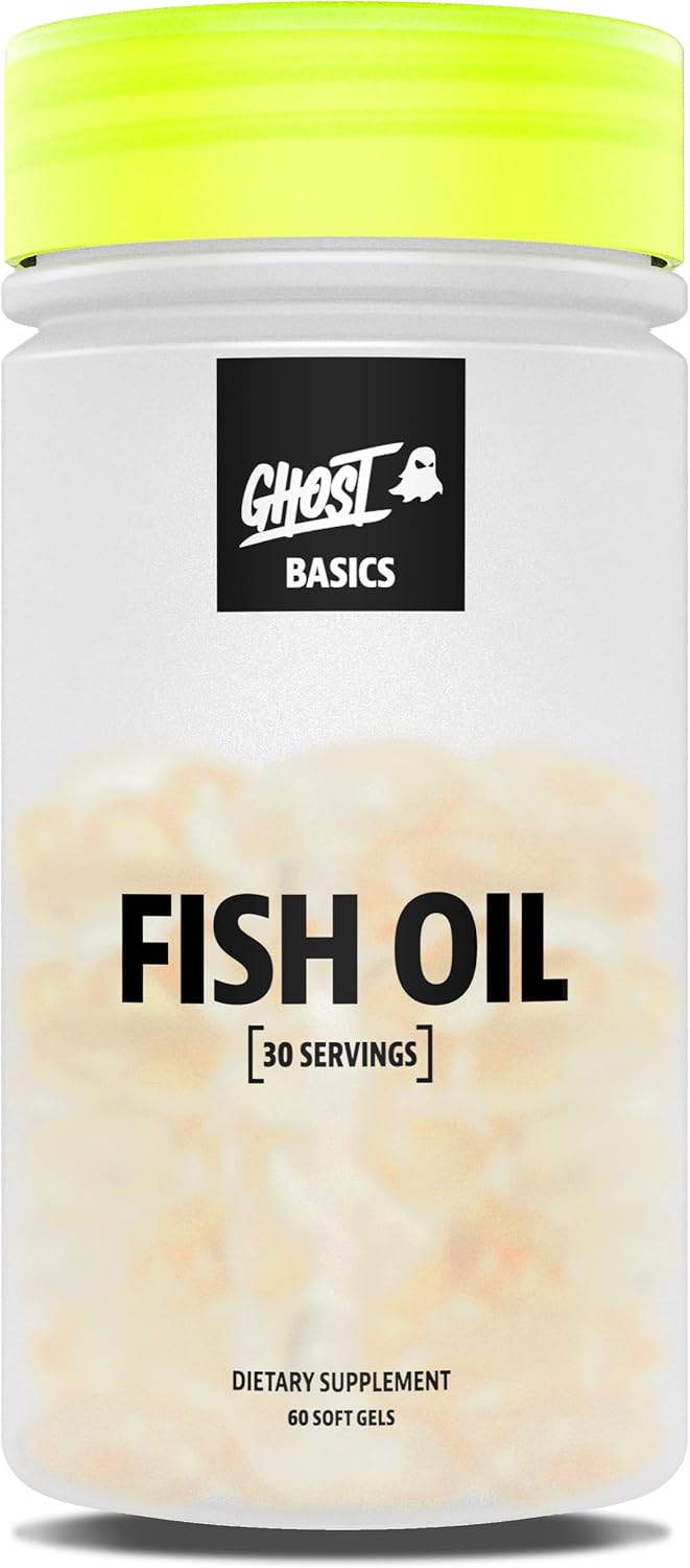 GHOST Basics Fish Oil Supplement, 3000MG Daily Omega 3 Fatty Acids with DHA & EPA for Brain, Heart Health & Immunity Support - Gluten-Free & Soy-Free - 60 Enteric Coated Softgels