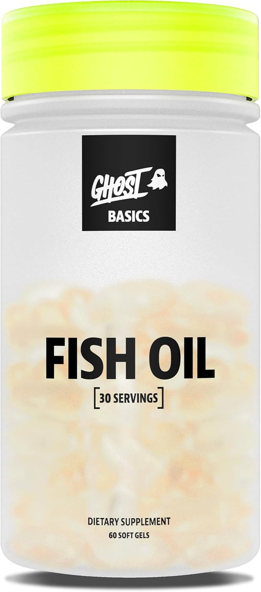 GHOST Basics Fish Oil Supplement, 3000MG Daily Omega 3 Fatty Acids with DHA & EPA for Brain, Heart Health & Immunity Support - Gluten-Free & Soy-Free - 60 Enteric Coated Softgels