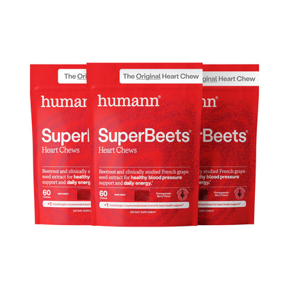 HumanN SuperBeets Heart Chews, Beet Root Powder Support Energy Supplement, Nitric Oxide and Blood Pressure Support, Grape Seed Extract & Non-GMO, Heart Health, Pomegranate Berry Flavor, 60 Count