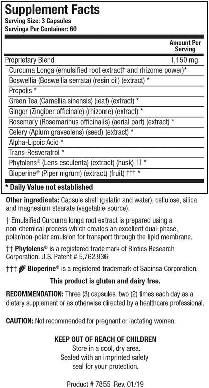 BIOTICS RESEARCH KappArest™ Turmeric Capsules Supplement - Curcuma Curcumin, Boswellia, Propolis, Ginger, 1150mg/Svg, Supporting Ease, Comfort & Non-Swelling, Antioxidant High Absorption 180 Capsules