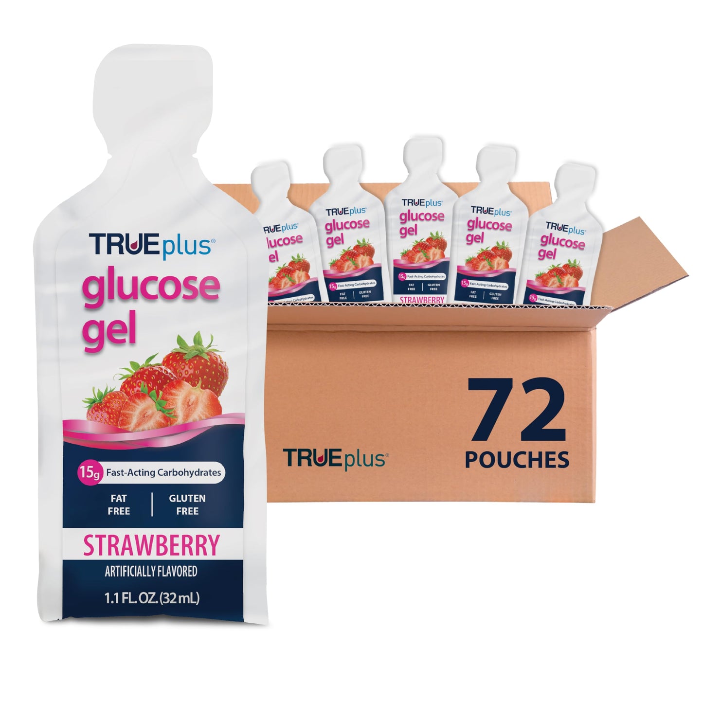 TRUEplus Glucose Gel Pouch, 15g Carbohydrates, Fruit Punch Flavor, 6 Pack | 15g Fast-Acting Carbohydrates Per Serving, Fat Free, Gluten Free, Boosts Energy, Great Tasting and Easy to Use