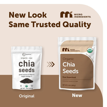 Micro Ingredients Organic Chia Seeds, 4lbs | Contains Omega-3s | Non-GMO | Excellent Source of Fiber | Plant Based Protein | Raw Chia Seed Source | Great for Baking, Smoothies & Pudding | Gluten Free