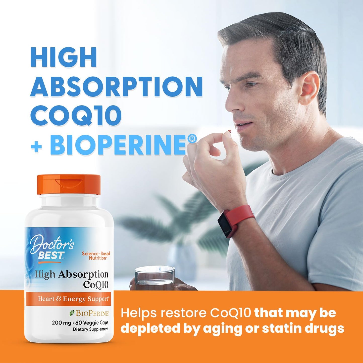 Doctor's Best High Absorption CoQ10 200mg with BioPerine Supplement - Coenzyme Q10 Caps for Heart Health & Antioxidant Support, CoQ10 200 mg for Women & Men, Non GMO - 60 Veg Capsules