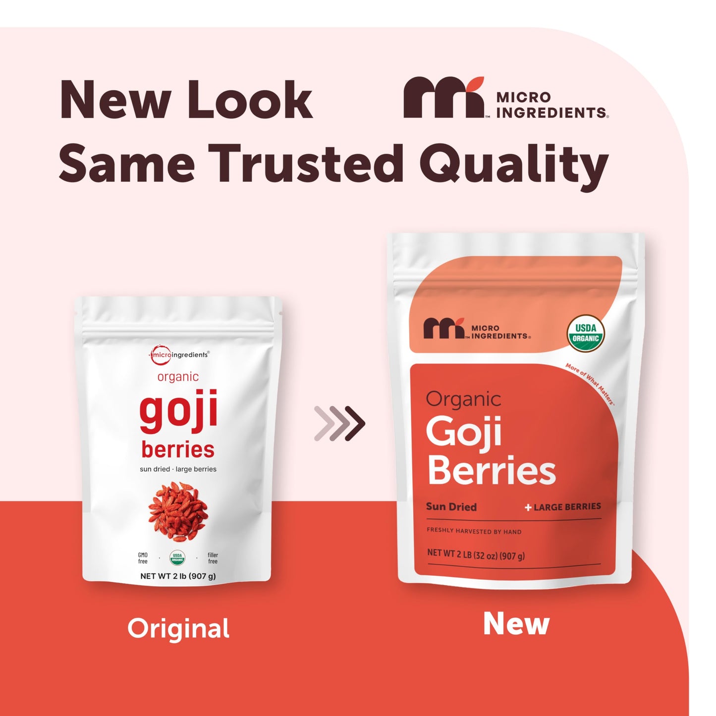 Micro Ingredients Organic Goji Berries 2lbs (32oz) | Large Whole Sun-Dried Berries | Raw Wolfberries | Natural Flavor for Trail Mix, Juice, & Tea | Sulfate Free, Vegan Friendly, Non-GMO