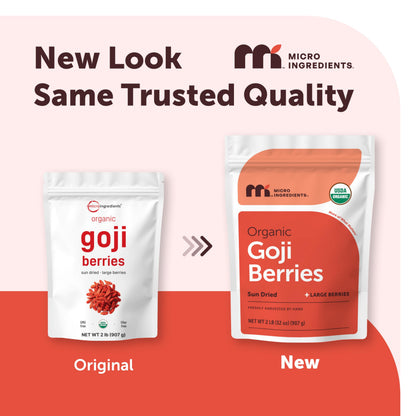 Micro Ingredients Organic Goji Berries 2lbs (32oz) | Large Whole Sun-Dried Berries | Raw Wolfberries | Natural Flavor for Trail Mix, Juice, & Tea | Sulfate Free, Vegan Friendly, Non-GMO
