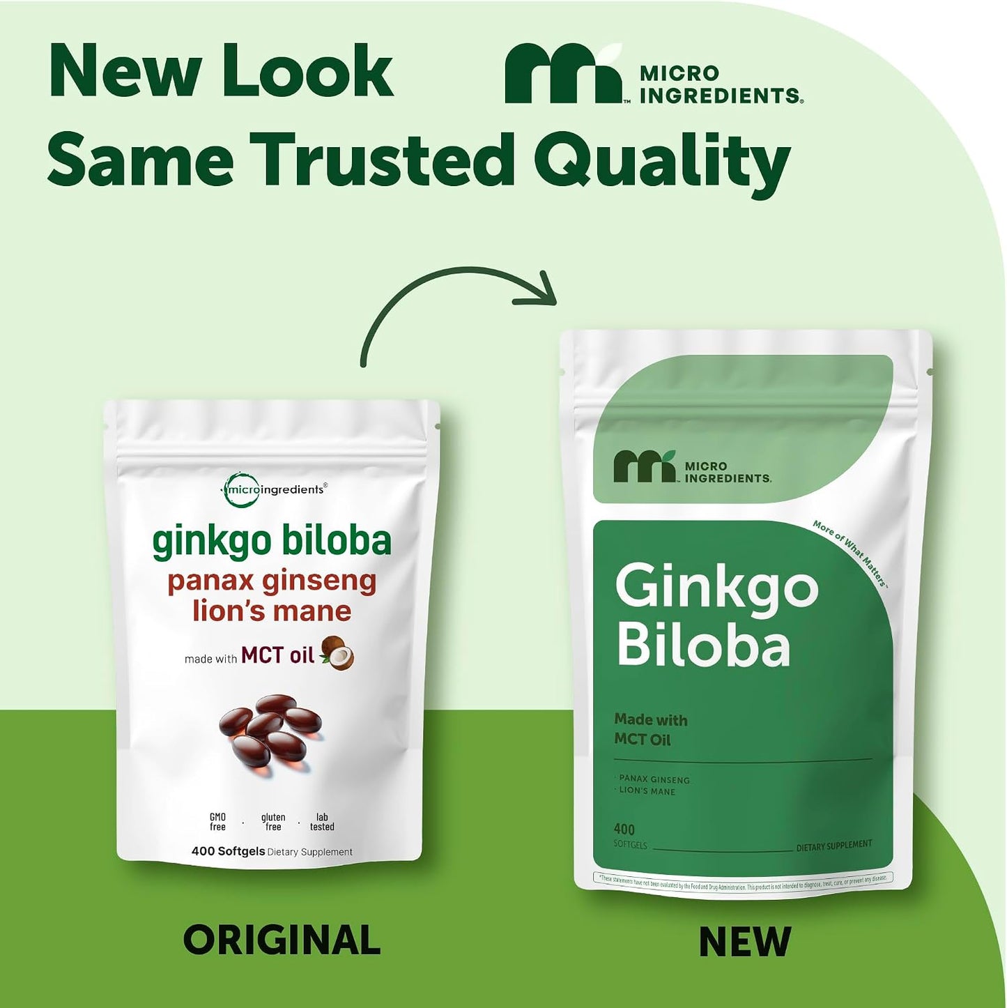 Micro Ingredients Ginkgo Biloba 120 mg Per Serving, 400 Softgels | 3-in-1 with Panax Ginseng & Lion’s Mane | Herbal Mushroom Blend | Made with MCT Oil | Non-GMO