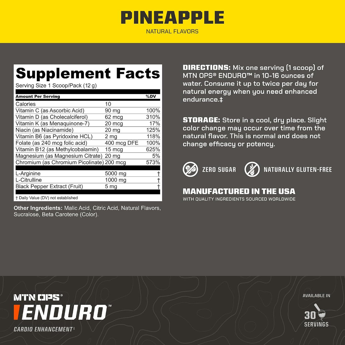 MTN OPS Enduro Stim-Free Pump Pre Workout, Pineapple