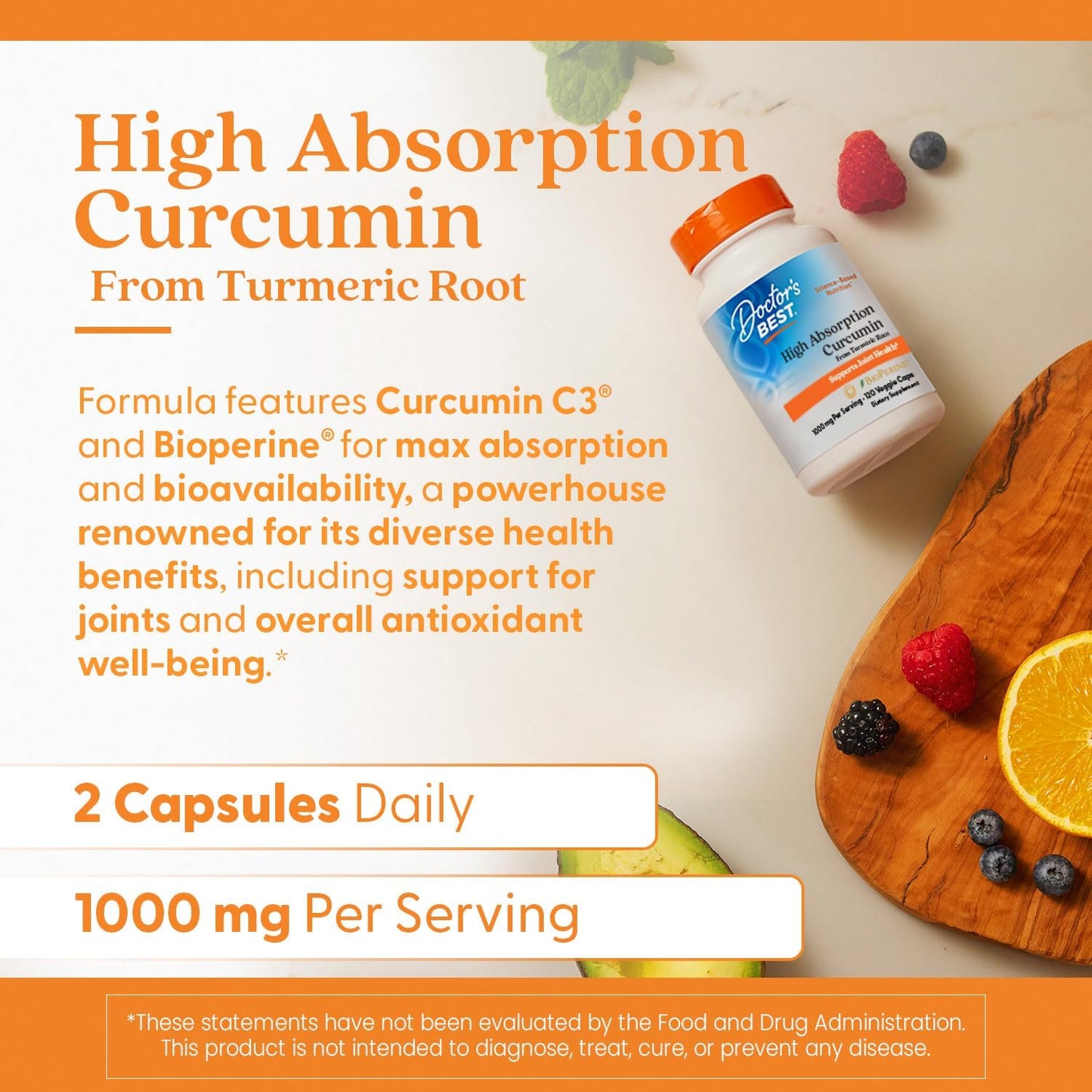 Doctor's Best Turmeric Curcumin Supplement 1000mg for Men & Women - Curcumin Caps from Turmeric Root, Black Pepper Extract (BioPerine), 95% Piperine, Joint Health Support, Non GMO - 120 Veg Capsules