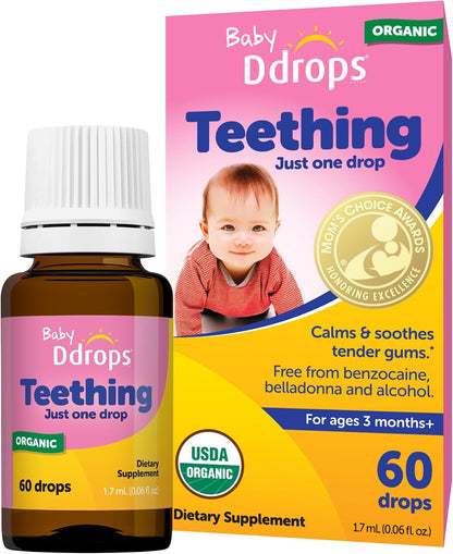 Ddrops Baby, Organic Teething Liquid Drops, for Ages 3 Months+, 60 Drops, 0.06 fl oz (1.7 ml)
