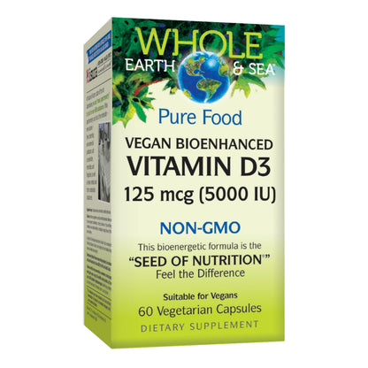 Natural Factors Whole Earth & Sea Vitamin D3 - Dietary Supplement Supports Strong Bones & Joints - Aids Calcium Absorption - Vegan & Non-GMO - 90 Vegetarian Capsules (90 Servings)