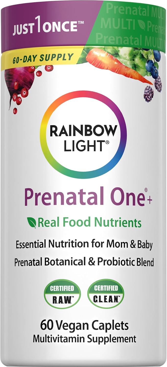 Rainbow Light Prenatal Multivitamin One + for Women | 60 Caplets | Essential Nutrition for Mom & Baby | Real Food Nutrients | Prenatal Botanical & Probiotic Blend | Essential Nutrition for Mom & Baby | Real Food Nutrients | Prenatal Botanical & Probiotic