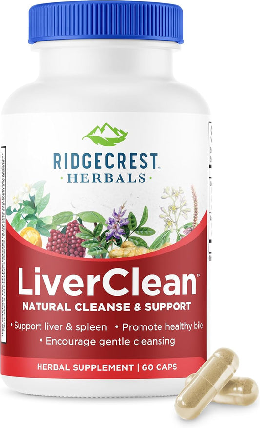 RidgeCrest Herbals LiverClean Herbal Liver Support Formula 60 Ct | 30 Servings, Blessed Thistle, Dandelion Root, Supports Healthy Bile Production, Natural Herbal Blend, Vegan Capsules