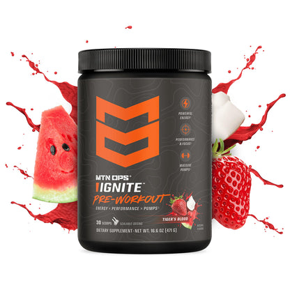 MTN OPS Ignite Pre-Workout, Blue Raspberry, Customizable Gym Energy