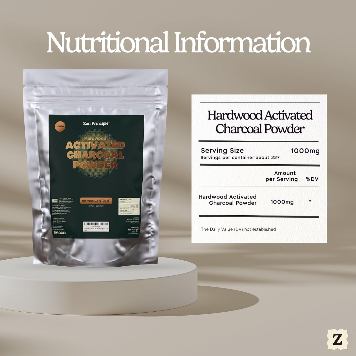 Zen Principle Hardwood Activated Charcoal Powder 100 Percent from USA Trees. All Natural. Whitens Teeth, Rejuvenates Skin and Hair, Supports Better Digestion, 40 Oz