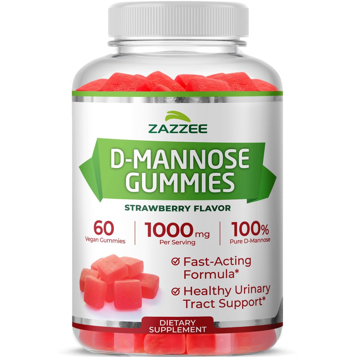 Zazzee D-Mannose, 1000 mg per Serving, 180 Vegan Capsules, 3 Month Supply, Potent & Fast-Acting, Certified Kosher, 100% Pure, All-Natural Urinary Tract Health Support, 100% Vegetarian, Non-GMO