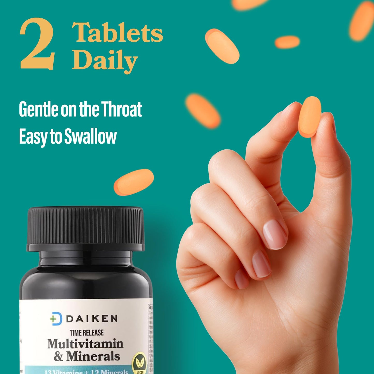 DAIKEN Mini Multivitamin, 60 Tablets, Enhanced with Lutein, Lycopene & Folic Acid, Time Released Multivitamin for Women & Men, Vegan & Easy to Swallow (Pack of 2)