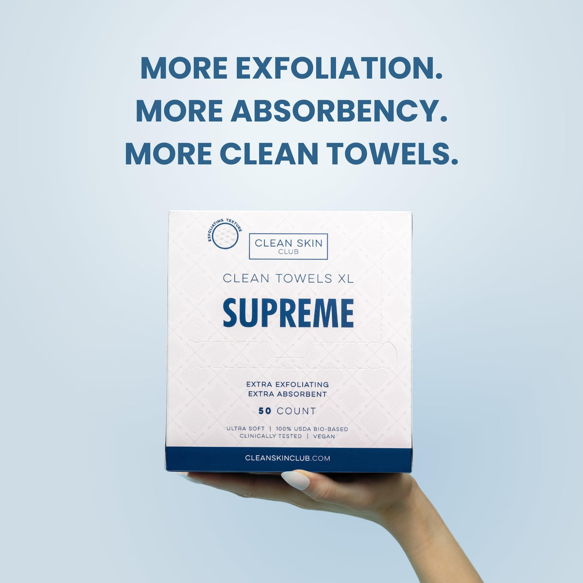 Clean Skin Club Clean Towels XL Supreme, 50 Count, Absorbent, Gentle