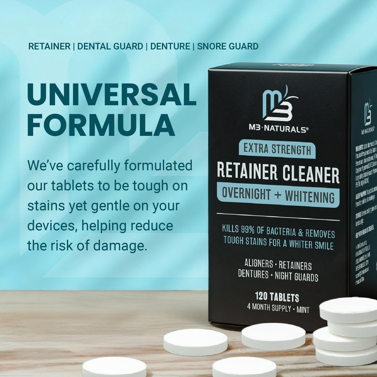 Retainer Cleaner Tablets, Denture Cleaner, Mint, 4 Month Supply by M3