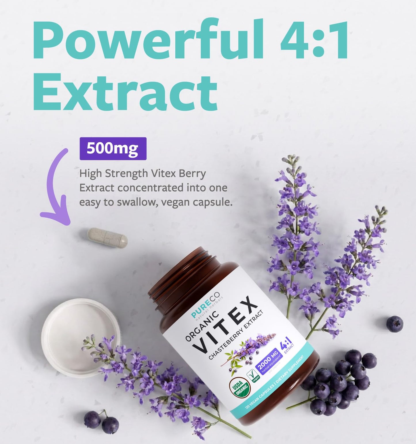Organic Vitex Chasteberry Supplement for Women - High Strength Chaste Tree Berry Extract Supports Hormone Balance for Women from PMS to Menopause - Filler Free Vegan & Non-GMO (2 Month Supply)