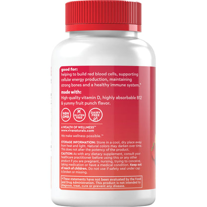 Viva Naturals Plant-Based B12 Gummies with Vitamin D3 - Chewable 5000mcg B12