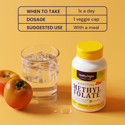 Healthy Origins Methyl Folate Quatrefolic 800 mcg, 120 Veggie Caps | Active Quatrefolic methylfolate B9 supports prenatal, brain & heart health. MTHFR-friendly form.