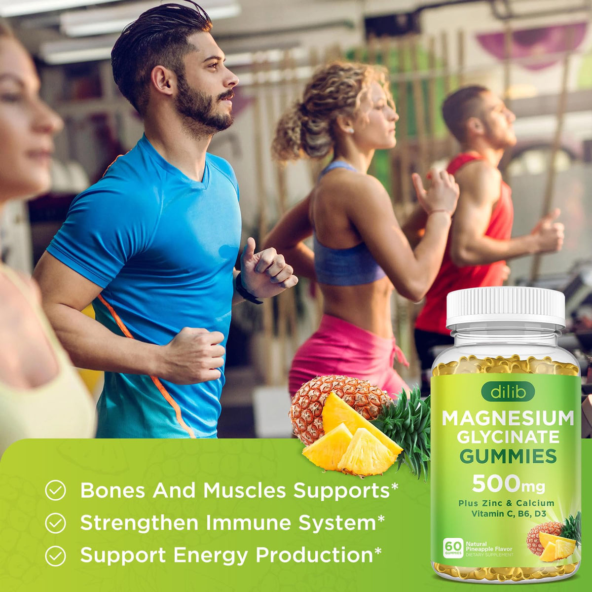 Magnesium Glycinate Gummies 500mg - Magnesium Supplement with Vitamin B6 for Adults & Magnesium for Kids - Calm Magnesium for Sleep, Mood, Muscle Support - Strawberry Flavor, 60 Gummies