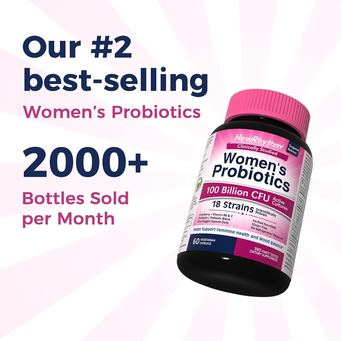 NewRhythm VagFlora Carefree Bundle, Women's Probiotics 100 Billion CFU & Women's Probiotics 70 Billion CFU, PH Balance, Vaginal, Urinary & Digestive Health, Non-GMO