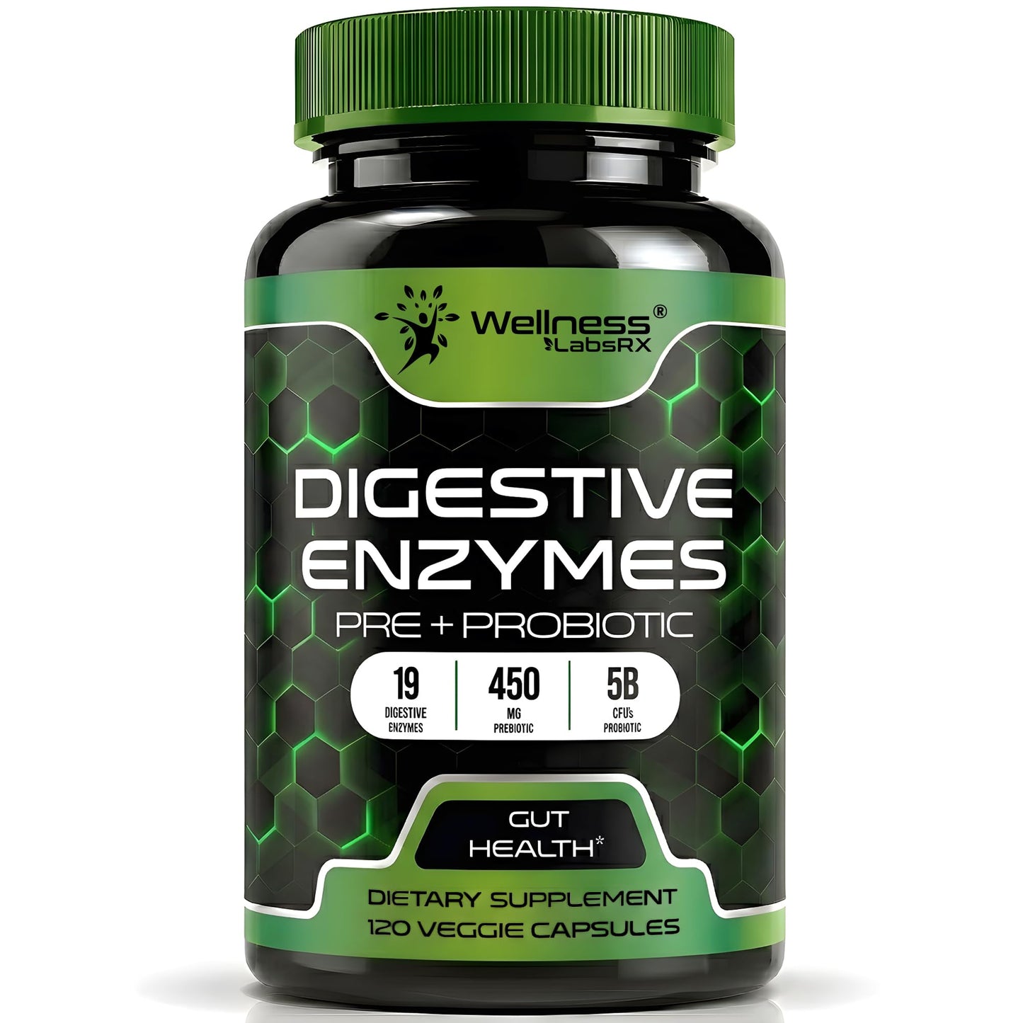 Digestive Enzymes with Probiotics and Prebiotics, 450mg, 5 Billion CFUs - Pure Super Digestion Capsules - Digestive Enzymes for Women & Men Support Digestion & Gut Health - 120 Count