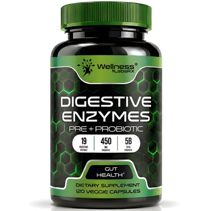 Digestive Enzymes with Probiotics and Prebiotics, 450mg, 5 Billion CFUs - Pure Super Digestion Capsules - Digestive Enzymes for Women & Men Support Digestion & Gut Health - 120 Count