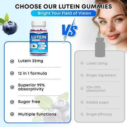 2 Pack Lutein Gummies, 12 in 1 Lutein and Zeaxanthin Supplements Eye Vitamins Gummies for Adults, Eye Health Supplement with Multiple Vitamin for Promoting Eye & Vision - 120 Gummies