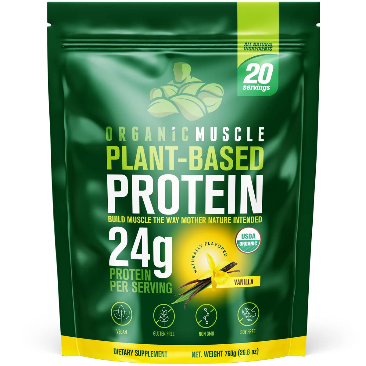 Organic Muscle Organic Vegan Protein Powder - Plant Based Vanilla Protein Powder 