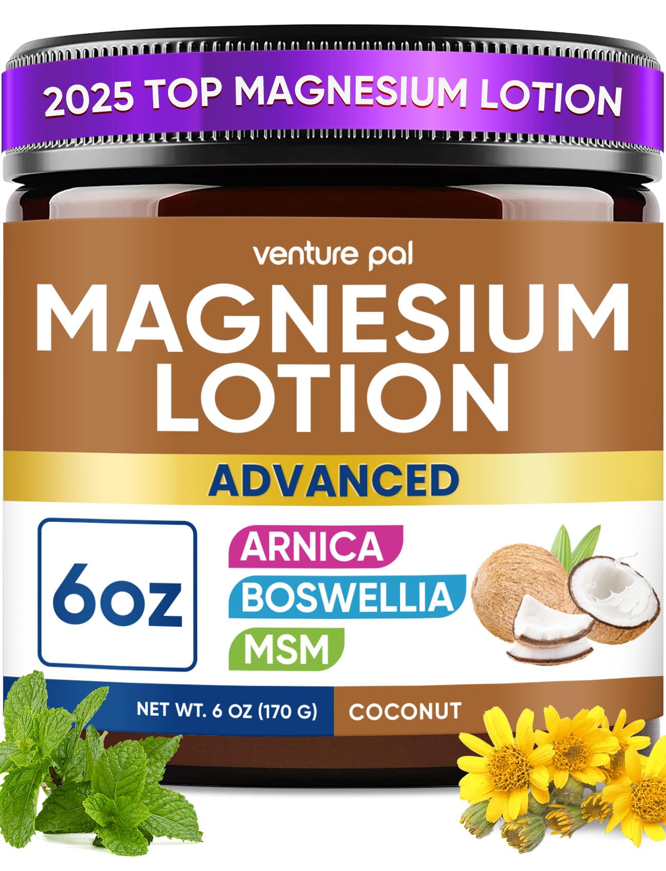 Magnesium Lotion with Arnica, MSM & Boswellia – Safe for Kids – 6 fl oz | Cooling Magnesium Cream – Lightweight Moisturizing Lotion for Legs & Feet