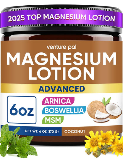 Magnesium Lotion with Arnica, MSM & Boswellia – Safe for Kids – 6 fl oz | Cooling Magnesium Cream – Lightweight Moisturizing Lotion for Legs & Feet