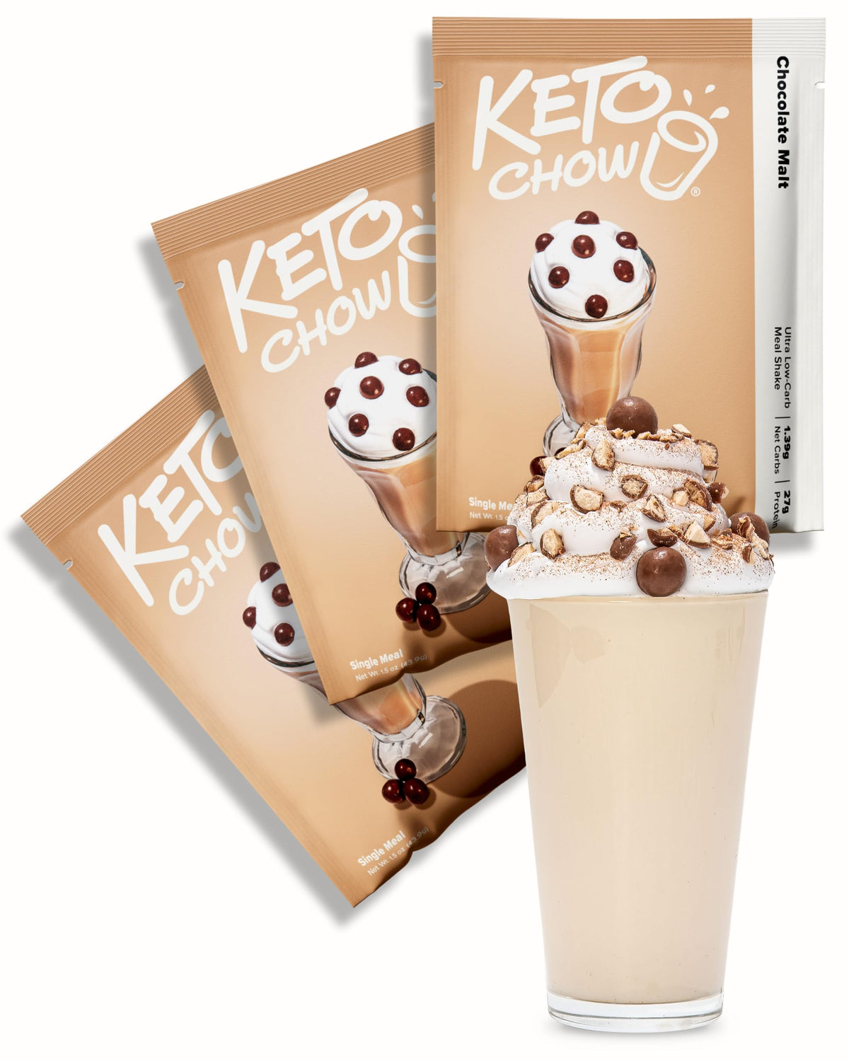 Keto Chow Chocolate Peanut Butter Meal Replacement Shake Powder, 3 Meals