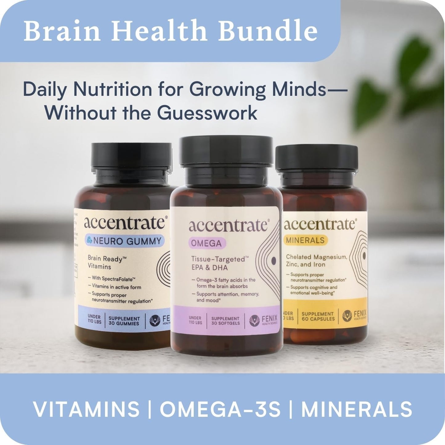 Accentrate Neuro Gummy for Kids | Supports Attention & Mood | Folinic Acid & Methylfolate | Complete Vitamin B Complex with SpectraFolate™ | MTHFR Supplement | No Artificial Ingredients | 30 Gummies