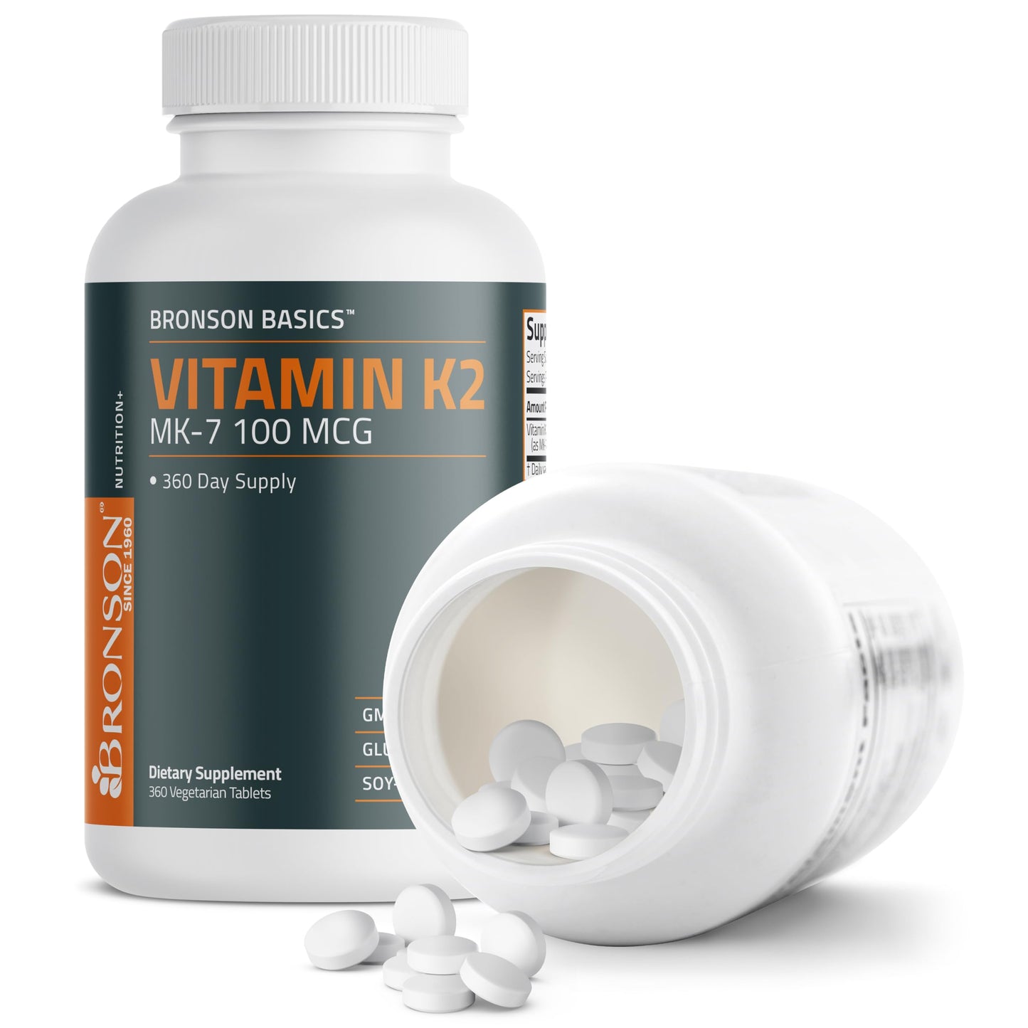 Bronson Vitamin K2 MK-7 100 MCG, K2 as MK7 Menaquinone, Bone Support Non-GMO, 120 Tablets