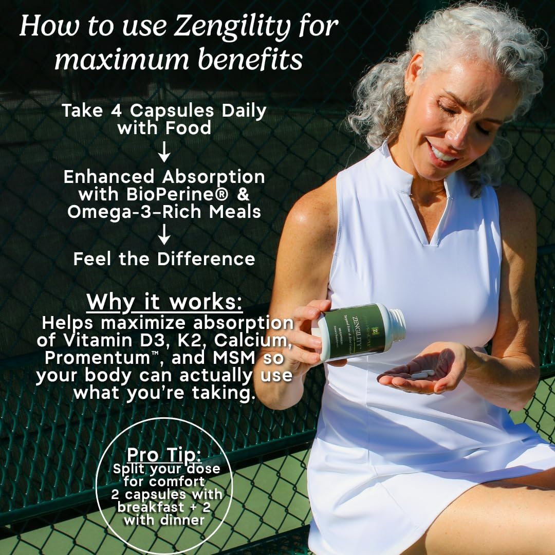 Zen Principle Zengility™ Joint Support & Bone Strength Supplement – Fast-Acting Relief with MSM, Plant Calcium, Vitamin K2 & D3. Shellfish-Free Vegan Formula for Mobility & Comfort. 240 Capsules