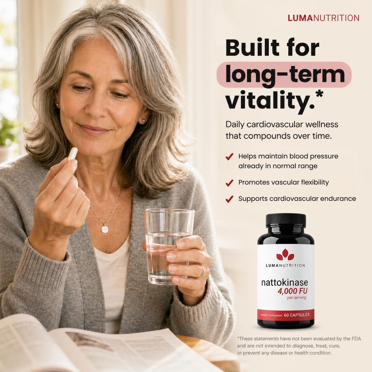 Luma Nutrition Nattokinase Supplement 4000 FU Per Serving - 60 Capsules