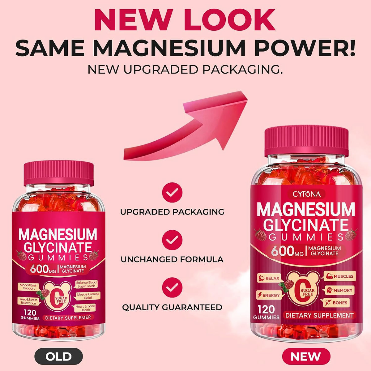 Magnesium Glycinate Gummies 600mg, Sugar Free Magnesium Gummies for Adults