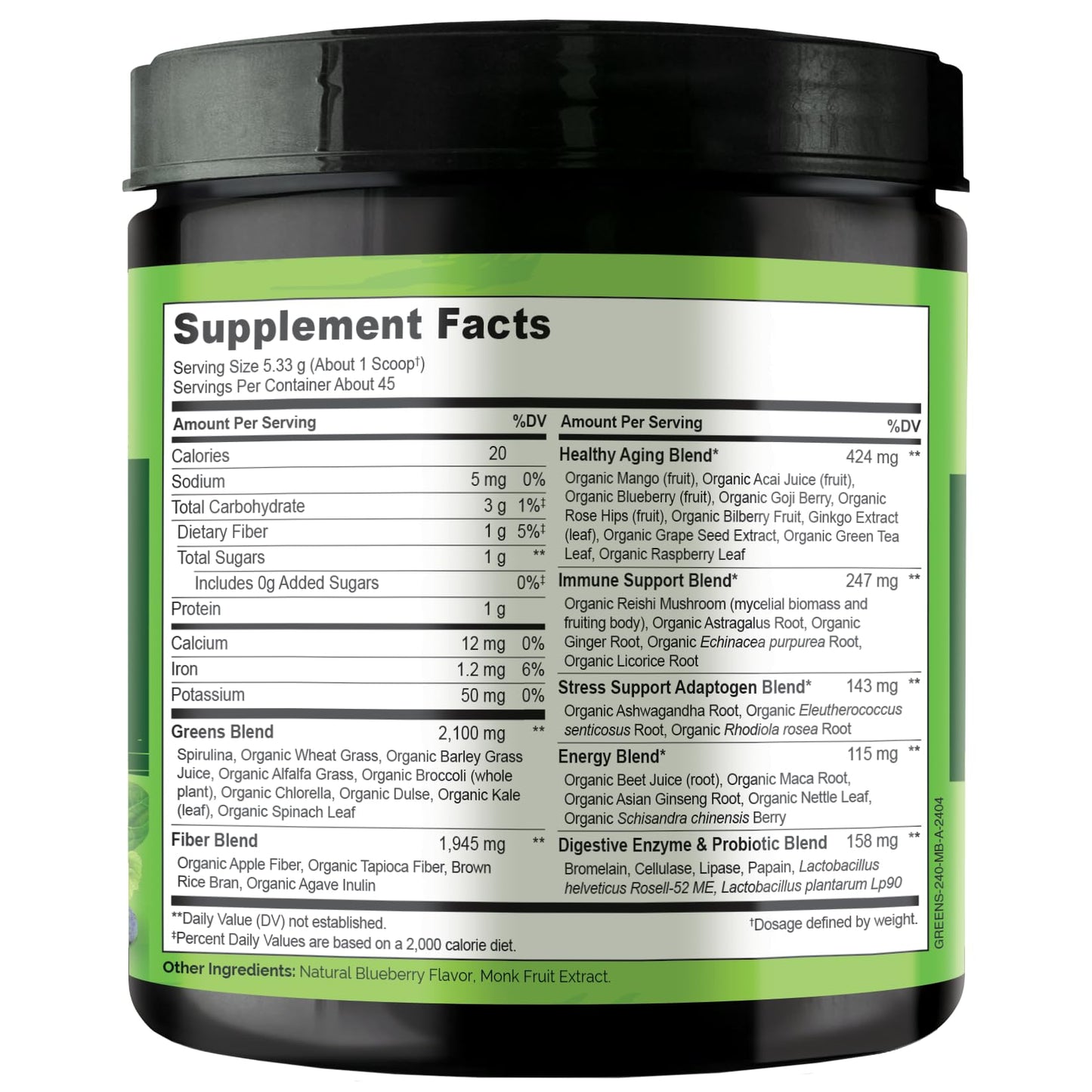 NATURELO Raw Greens Superfood Powder 480 Grams, Mixed Berry - Supports Energy, Immunity and Detox - Includes Spirulina, Wheat Grass and Organic Greens for Whole Food Nutrition