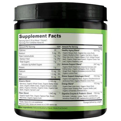 NATURELO Raw Greens Superfood Powder 480 Grams, Mixed Berry - Supports Energy, Immunity and Detox - Includes Spirulina, Wheat Grass and Organic Greens for Whole Food Nutrition