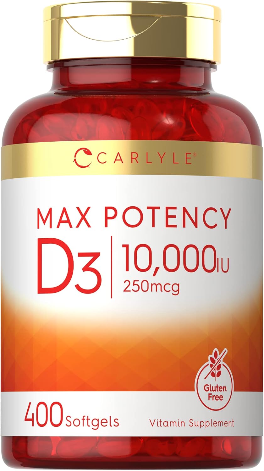 Carlyle Vitamin D3 10000 IU (250 mcg) | 400 Softgels | Value Size | Max Potency | Non-GMO, Gluten Free Supplement
