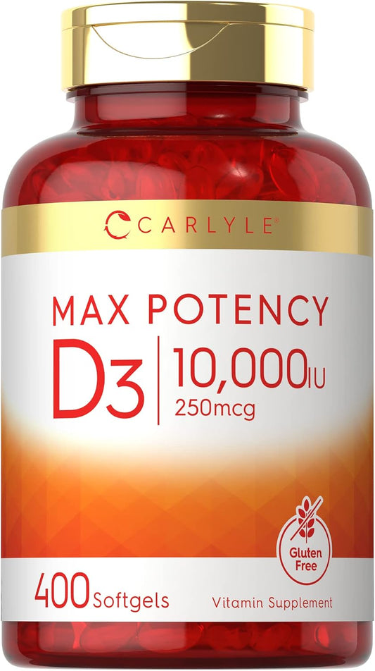 Carlyle Vitamin D3 10000 IU (250 mcg) | 400 Softgels | Value Size | Max Potency | Non-GMO, Gluten Free Supplement