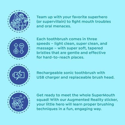 SuperMouth Sidekick Sonic Toothbrush, Rechargeable, Kids 6+, Tooth Keri