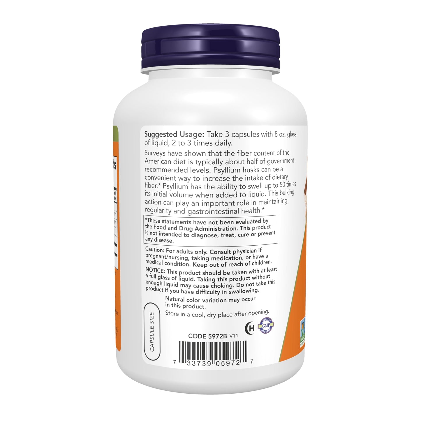 NOW Foods Supplements, Psyllium Husk Caps 500 mg, Non-GMO Project Verified, Natural Soluble Fiber, Intestinal Health*, 500 Veg Capsules